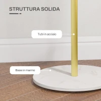 HOMCOM Appendiabiti da Terra Autoportante con 8 Ganci, Base in Marmo e Acciaio, Ø32x164cm, Oro(m-5)