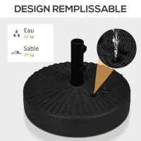 Outsunny support de parasol base de parasol support de parasol en plastique pour mât Ø 38 et 48 mm - Ø51 x 36H cm noir(m-5)