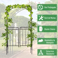 Outsunny Arco de Jardín con Doble Puerta Enrejado de Metal 108x45x215 cm con Cerradura para Plantas Trepaderas Enredaderas Exterior Patio Césped Boda Color Negro Mate(m-5)