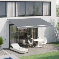 Outsunny Markise, 3,95 x 2,45 m, Sonnenschutz, einfahrbar, mit Handkurbel, Metallrahmen, Polyester, Grau/Weiß(m-2)