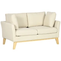 HOMCOM Zweier-Sofa, skandinavisches Design, 2 Wurfkissen, Naturholzrahmen, beige, 137 x 78 x 78 cm(m-1)