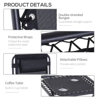 Outsunny Folding Zero Gravity Chairs, 3 Pieces Adjustable Sun Lounger and Table Set with Cup Holder and Headrest, Patio Bistro Set with Reclining Garden Chairs for Outdoor, Black(m-6)