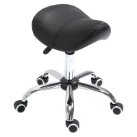 HOMCOM Sgabello da Lavoro a Sella con Ruote e Altezza Regolabile per Negozi Parrucchiere e Tattoo, 52x53x49-61cm Nero(m-1)