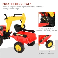 HOMCOM Trettraktor mit Anhänger, Frontlader, verstellbarer Schaufel, Traktor Tretfahrzeug für Kinder ab 3 Jahren Rot(m-8)