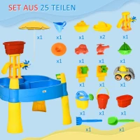 HOMCOM Spieltisch-Set 25-teilig mit Sonnenschirm 72,5 x 78 x 81,5cm für Kinder 18+ Monate(m-7)