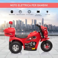 HOMCOM Moto Elettrica 6V per Bambini 18-36 Mesi con 3 Grandi Ruote, Luci e Suoni Realistici, Rosso, 80x35x52cm(m-4)