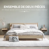 HOMCOM Lot de 2 tables de chevet murales table de nuit tiroir coulissant niche plateau en bois dim. 37L x 32l x 21H cm naturel(m-4)