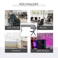 HOMCOM Bureau Informatique d'angle 155L x 130l x 76H cm Plateau en Bois Cadre en Acier Noir(m-6)