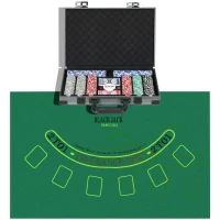 SPORTNOW Set da Poker per 10 Giocatori con 400 Fiches, 2 Mazzi di Carte, 5 Dadi, Tappetino e Valigetta Grigia(m-1)