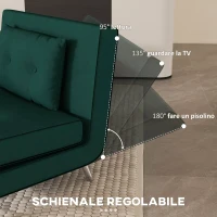 HOMCOM Poltrona Letto Singolo con Schienale Reclinabile in Velluto, 100x88x83cm, Verde Scuro(m-5)