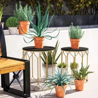 Outsunny Round Coffee Table Set of 2, Modern Nesting Tables with Ceramic Tile Top, Small End Tables, Indoor Outdoor Side Table with Metal Frame for Living Room, Bedroom, Patio, Balcony, Black(m-9)