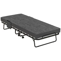 HOMCOM Single Steel Frame Folding Bed, with Wheels - Black/Grey(m-1)