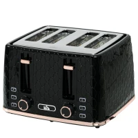 HOMCOM 4 Slice Toaster with 7 Browning Levels, High Lift, Reheat/Defrost/Cancel, Self-centring Function, Removable Crumb Tray, Auto Off, 1600W, Black Honeycomb Texture(m-11)