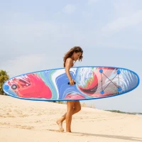Outsunny Planche de stand up paddle gonflable, pagaie en aluminium réglable, planche antidérapante avec accessoires et sac de transport, dim. 320L x 76l x 15H cm, bleu et blanc(m-2)
