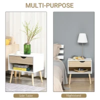 HOMCOM Bedside Table with Drawer and Shelf, Modern Nightstand, End Table for Bedroom, Living Room, White(m-4)