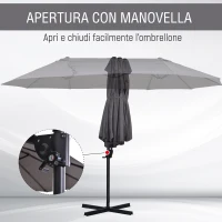 Outsunny Ombrellone Doppio da Giardino in Metallo e Poliestere Anti-UV Impermeabile, 445x270x260cm, Grigio(m-4)