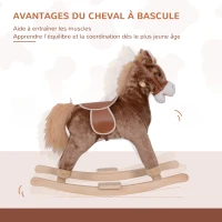 HOMCOM Cheval à Bascule Cheval de Cowboy Selle Grand Confort pour Enfants de 36+Mois Peluche Courte Douce Bois peuplier Charge 40 Kg Marron(m-5)