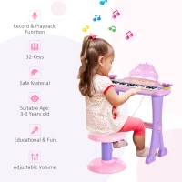 HOMCOM 32 Keys Kids Mini Electronic Keyboard Musical Instrument Educational Game Toy Children Grand Piano Stool Micropho(m-7)