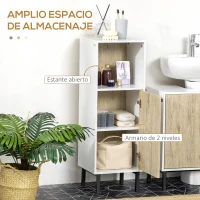 kleankin Armario Auxiliar de Baño con Armario y Estante Abierto para Lavabo Ducha Antivuelco 31,5x30x91cm Roble y Blanco(m-4)