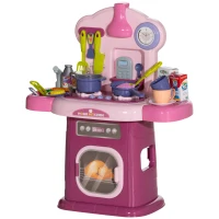 AIYAPLAY Cucina Giocattolo per Bambini 3-6 Anni con 38 Accessori e Suoni Realistici, in PP e ABS, 51x21x60 cm, Rosa(m-10)