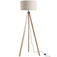 HOMCOM Lampada da Terra con Treppiede e Paralume in Lino Beige per Soggiorno, Compatibilità Lampadine E27, Ф45 x 152cm(m-8)
