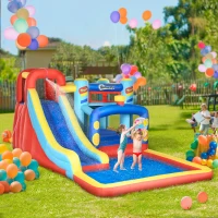Outsunny 4-in-1 Bouncy Castle, with Slide, Trampoline, Climbing Wall, Blower, Multicoloured(m-2)