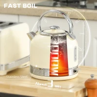 HOMCOM Polished Stainless Steel Kettle and Toaster Set - Cream(m-4)