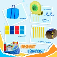 Outsunny Kids Bouncy Castle, with Slide, Pool, Trampoline, Climbing Wall, Blower(m-5)