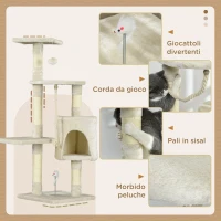 PawHut Albero Tiragraffi per Gatti con Cassetta, Pallina, Corda per Gioco e Relax, 40x40x116 cm, Beige(m-5)