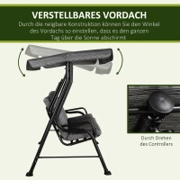Outsunny Hollywoodschaukel, 3-Sitzer Gartenschaukel, Verstellbares Sonnendach, Texteline Grau 200 x 120 x 170 cm(m-4)