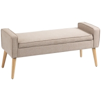 HOMCOM Baúl de Almacenaje Tapizado en Lino con Tapa Abatible y Patas de Madera para Dormitorio Salón 20x45x54 cm Beige