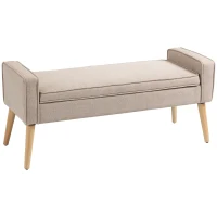 HOMCOM Baúl de Almacenaje Tapizado en Lino con Tapa Abatible y Patas de Madera para Dormitorio Salón 20x45x54 cm Beige(m-1)
