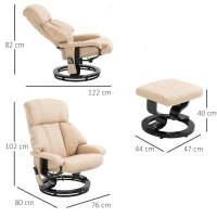 HOMCOM Electric Massage Recliner Chair with Ottoman, Faux Leather Swivel Recliner with Remote Control for Living Room, Beige(m-3)
