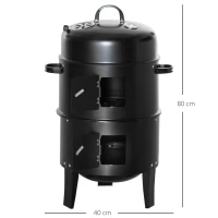 Outsunny 3-in-1 Smoker, Charcoal Barbecue Grill, Fire Pit, Portable BBQ with Thermometer for Garden Camping Outdoor Cooking(m-3)