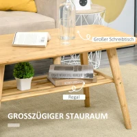 HOMCOM Couchtisch Beistelltisch Bambustisch Tisch Wohnzimmertisch Kaffeetisch mit Regal minimalistisch stabil Bambus Naturholz 100x50x50 cm(m-5)