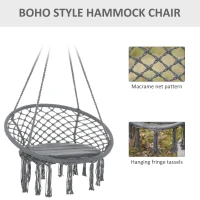 Outsunny Cotton-Polyester Blend Macrame Hanging Chair Swing Hammock with Backrest(m-4)