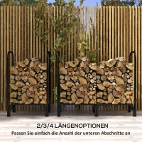 Outsunny Feuerholzgestell, 0,33 m³, mit Tragetasche & Abdeckung, Metallrahmen, bis 150 kg, 120 x 36 x 99 cm, Schwarz(m-8)