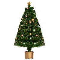 HOMCOM 3FT Prelit Artificial Christmas Tree Fiber Optic Holiday Home Xmas Indoor Decoration with Golden Stand Green(m-11)
