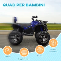 HOMCOM Quad Elettrico per Bambini 3-5 Anni a 12V con Fari e Pedale, in PP e Metallo 100x65x73 cm, Blu(m-4)