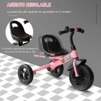 HOMCOM Triciclo para Niños más de 18 meses con Timbre Guardabarros Rueda de Seguridad 79x50,5x58 cm Rosa(m-6)