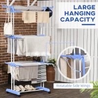 HOMCOM Foldable Clothes Drying Rack, 4-Tier Steel Garment Laundry Rack with Castors for Indoor and Outdoor Use, Blue(m-4)