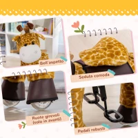 HOMCOM Cavallo a Dondolo con Ruote a Forma di Giraffa per Bambini da 3-6 Anni, 70x32x87cm, Giallo(m-7)