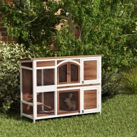 PawHut Two-Tier Wooden Pet Hutch with Openable Roof, Slide-Out Tray(m-10)