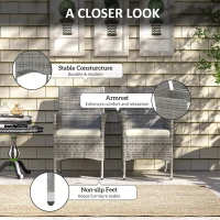 Outsunny 2 Pieces Rattan Garden Chairs Dining Chair Set with Cushion, Mixed Grey(m-4)