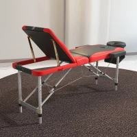 HOMCOM Foldable Massage Bed Portable Table, 3-Section Aluminium Foldable Beauty Couch, Professional Salon Spa Table with Headrest Support and Carry Bag, 60 cm Width, Black and Red(m-8)