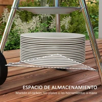 Outsunny Barbacoa de Carbón Vegetal con Ruedas Parilla de Carbón BBQ Portátil Tapa y Tazón Esmaltados Mangos de Madera 48x56x85cm para Jardín Exterior Picnic Acampada(m-8)
