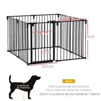 PawHut Parque para Perros 8 Vallas 60x76 cm Corral Plegable para Cachorros con Puerta y Doble Cerradura Paneles Metálicos de Bricolaje para Pasillos Escaleras Negro(m-3)