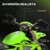 AIYAPLAY Moto Eléctrica para Niños de +3 Años Moto a Batería para Niños 12V con Ruedas de Auxiliar y Bocina Carga 30 kg Verde(m-6)
