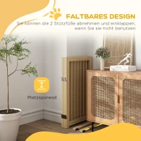 PawHut Hunde-Absperrgitter, freistehend, klappbar, Tür & Füße, Holzrahmen, 220x36x91cm(m-4)