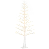 HOMCOM Kunsttanne mit LED-Beleuchtung, 180 cm hoher Weihnachtsbaum, realistische Rinde, Weiß